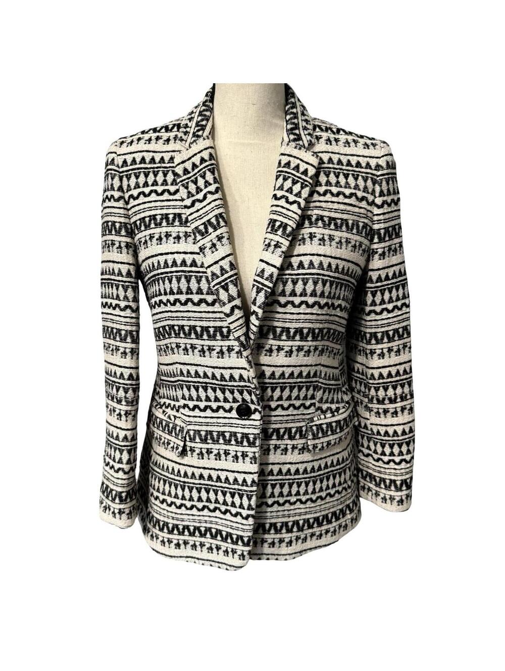 Banana Republic Black & Cream Patterned Blazer - Size 4P
